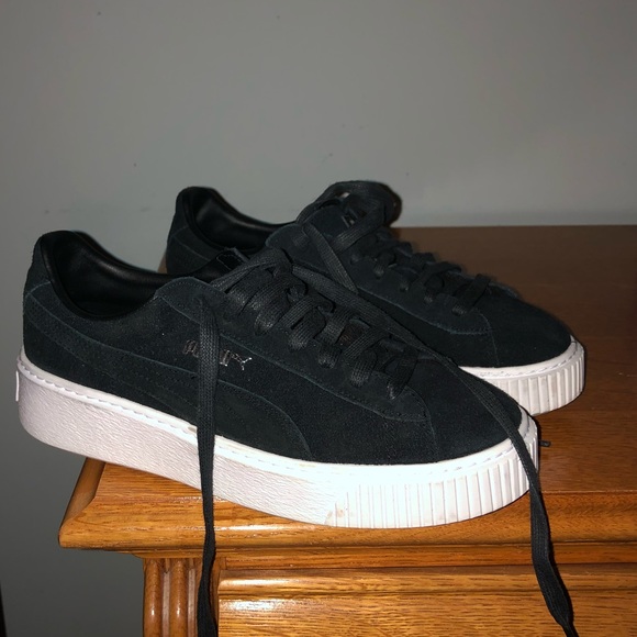 black suede platform sneakers